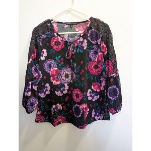 Adrianna Vittadini Women XL Floral Boho Pheasant Whimisgoth Lace Detail Blouse